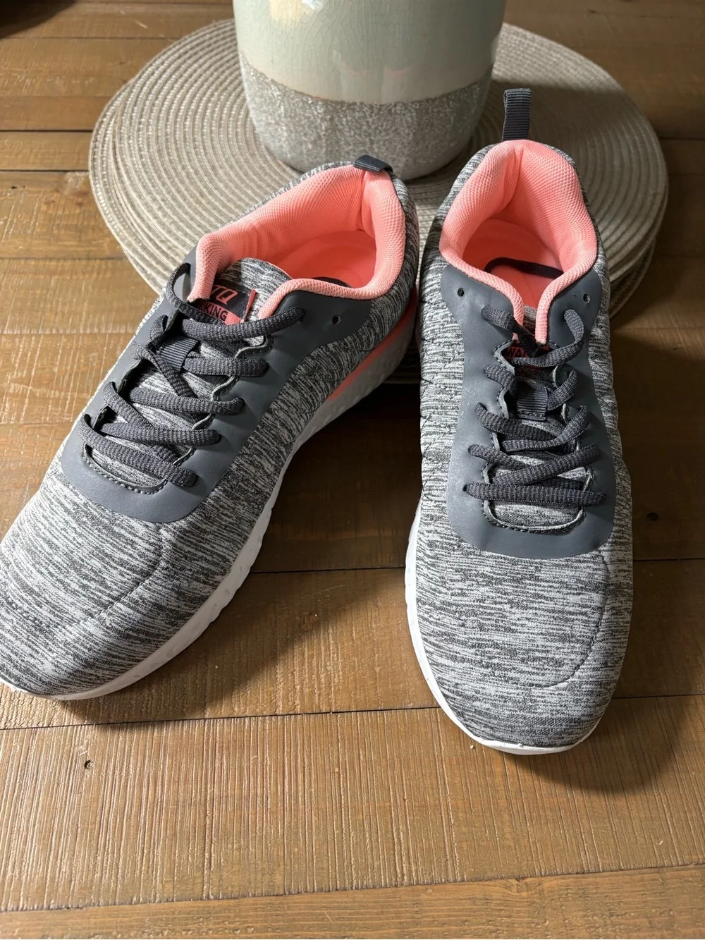 Women's Grey Knit Athletic Sneakers with Pink Lining